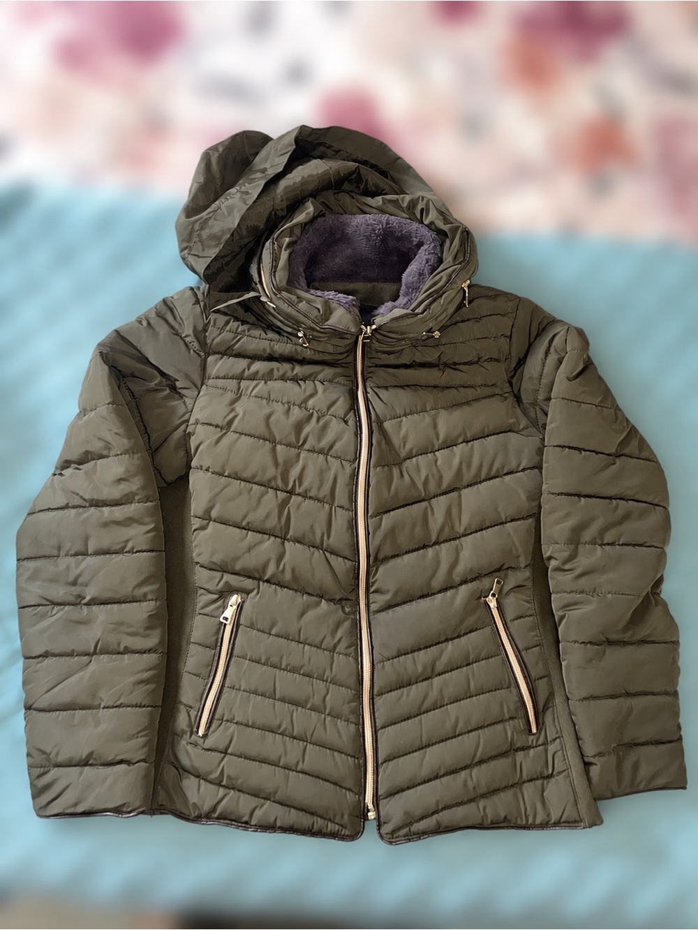 YMI Olive Quilted Hooded Puffer Jacket